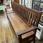 Load image into Gallery viewer, Antique 8ft Oak Slotted Back Bench
