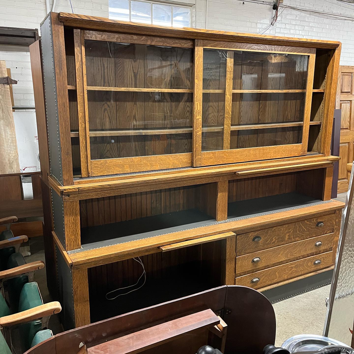 Antique Oak Pharmacy Apothecary Cabinet