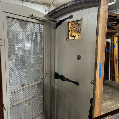 1920s Tudor Front Door with Frame and Screen Door