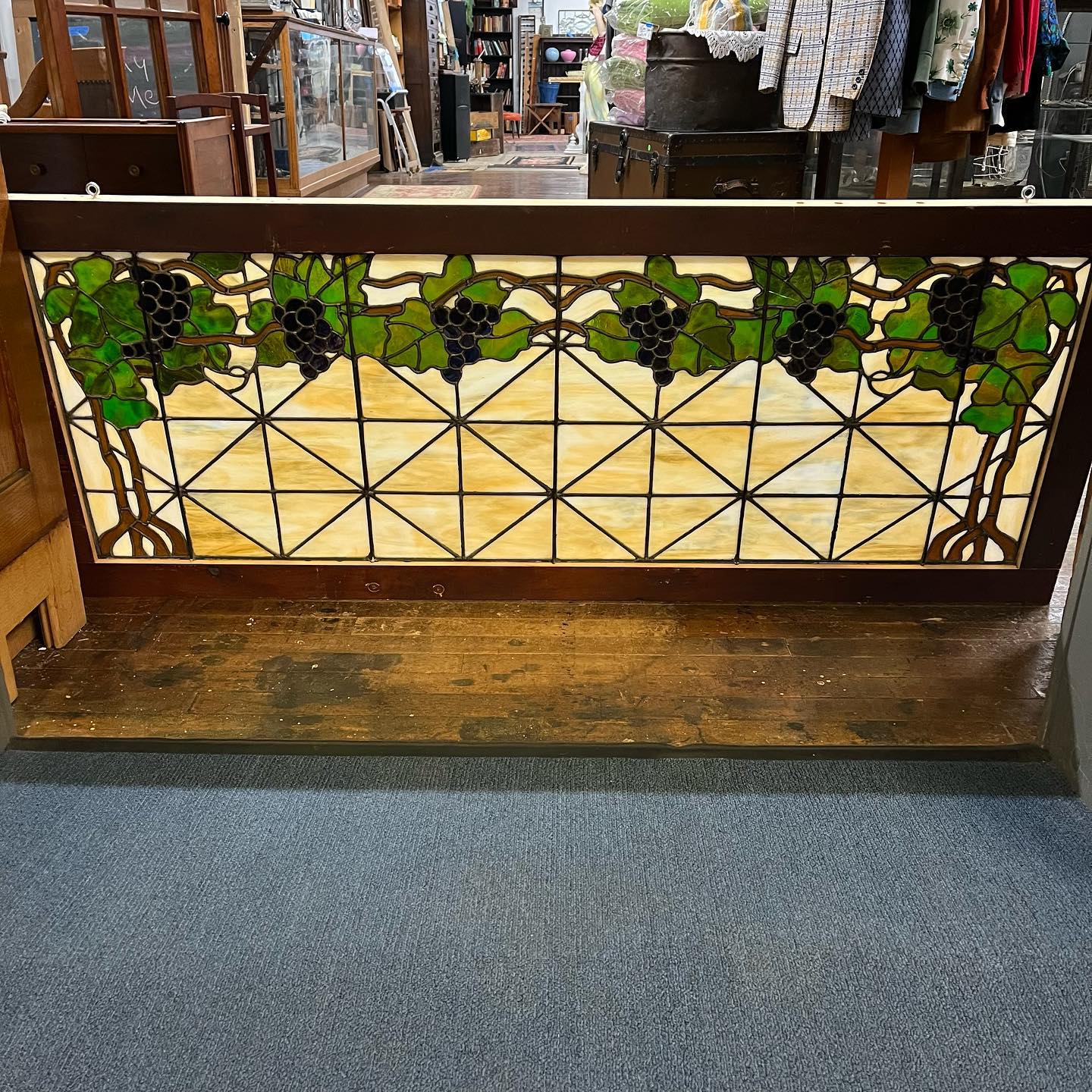 Antique Stained Glass Window with Grape Vine
