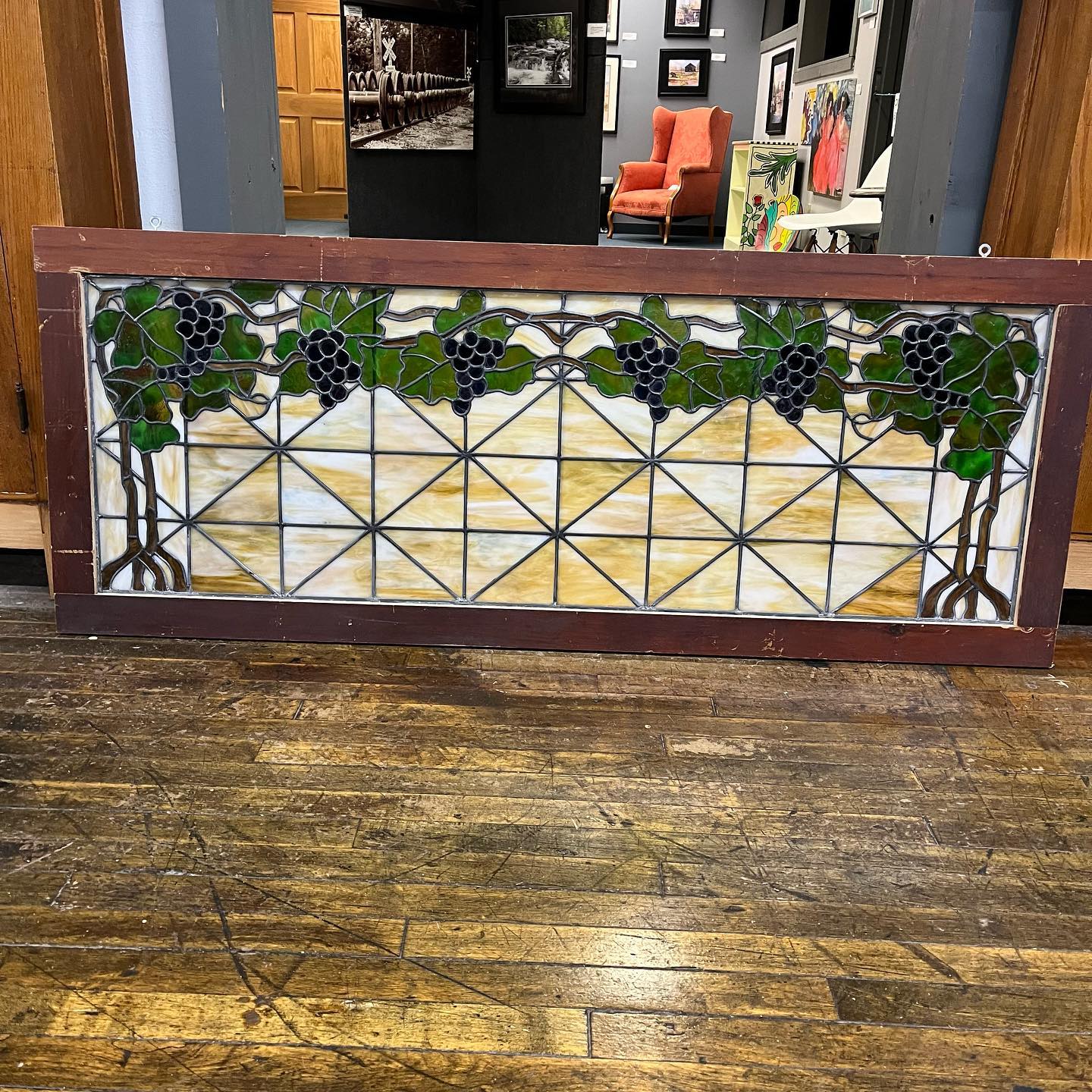 Antique Stained Glass Window with Grape Vine