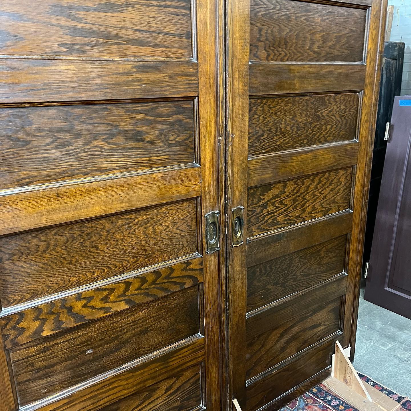 Antique Oak Pocket Doors with Original Hardware, Rollers and Track