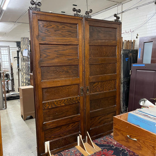 Antique Oak Pocket Doors with Original Hardware, Rollers and Track