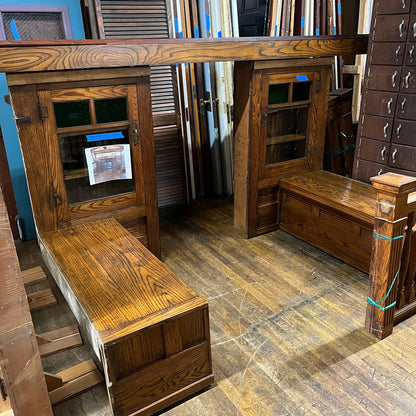 1915 Craftsman Oak Built-In Cabinets, Benches, and Mantel Top