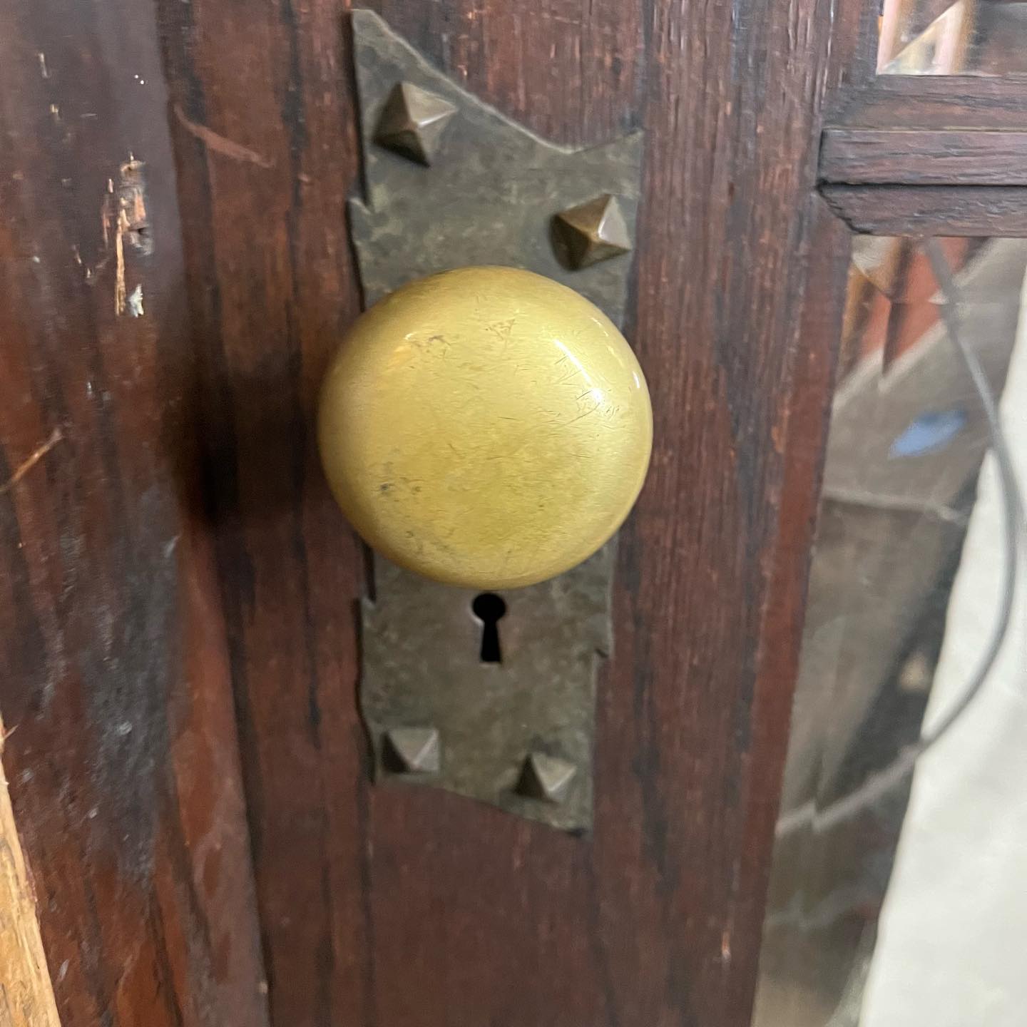 Antique Oak Beveled Glass 15-Lite Door with Original Frame, Storm Door and Hardware