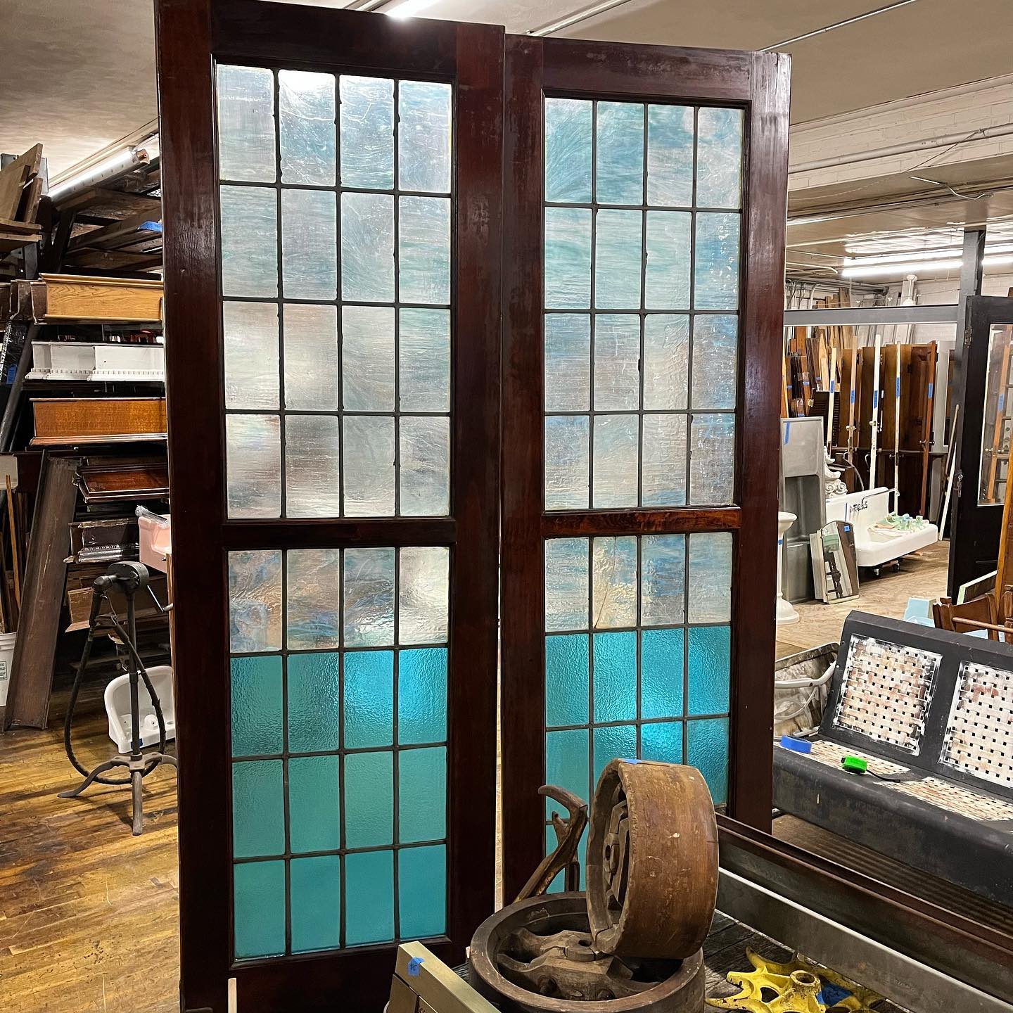 Beautiful Blue Leaded Glass Doors (Originally Swing Doors)