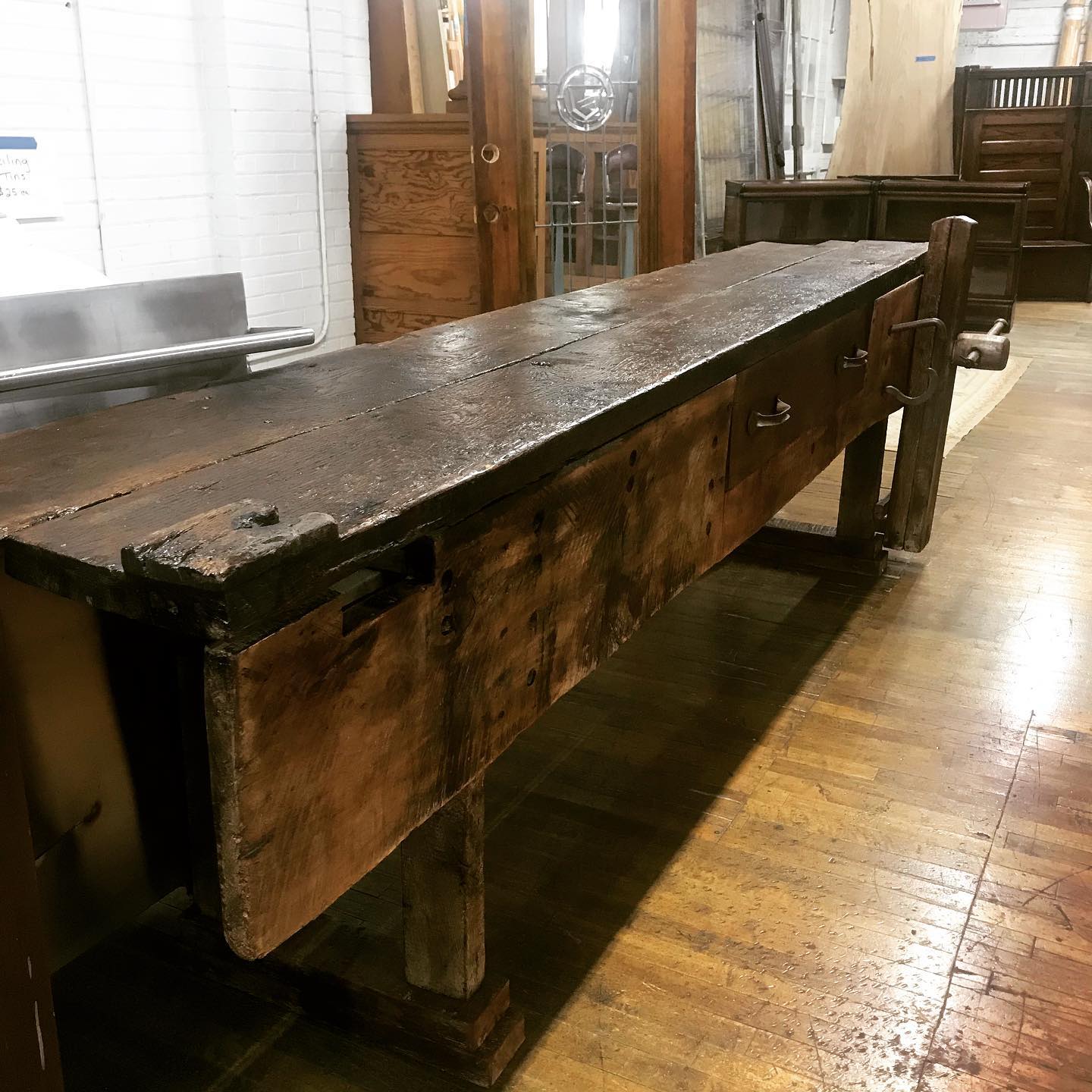 Antique Work Bench with Wood Screw Vise