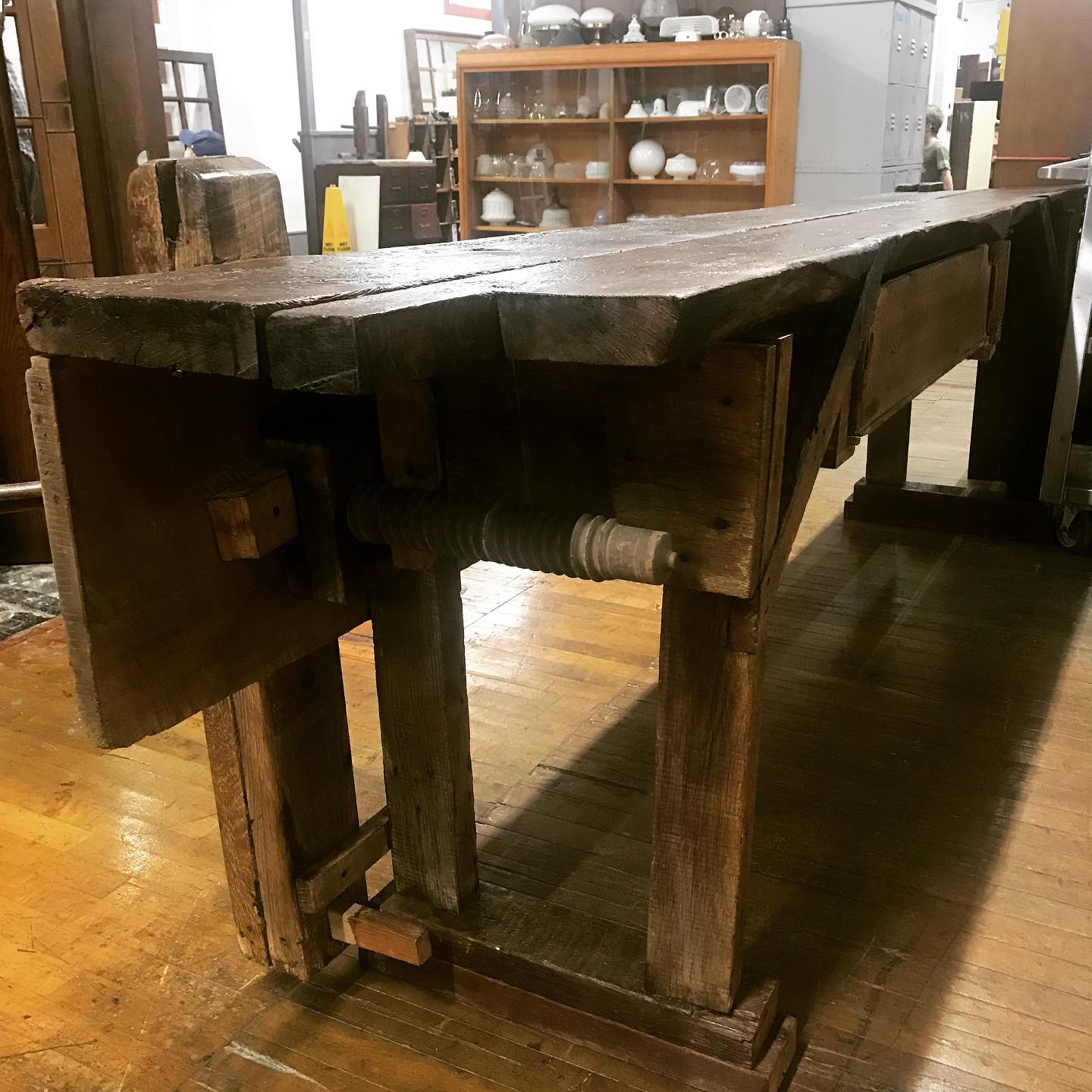 Antique Work Bench with Wood Screw Vise