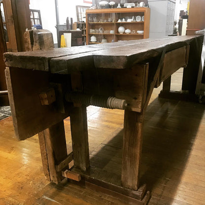 Antique Work Bench with Wood Screw Vise