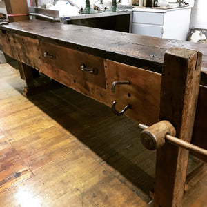 Antique Work Bench with Wood Screw Vise