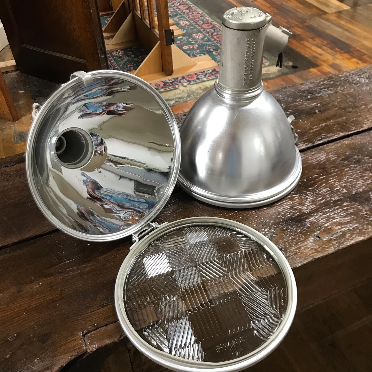 Vintage Industrial Crouse-Hinds Aluminum Explosion Proof Lights with Glass Lenses