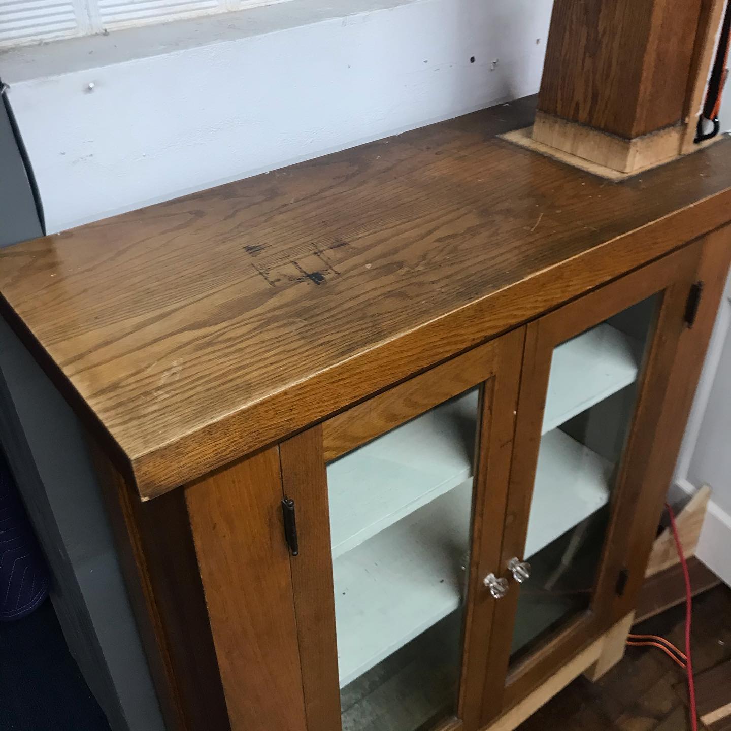 Oak Craftsman Colonnade with Glass Cabinet Built-Ins