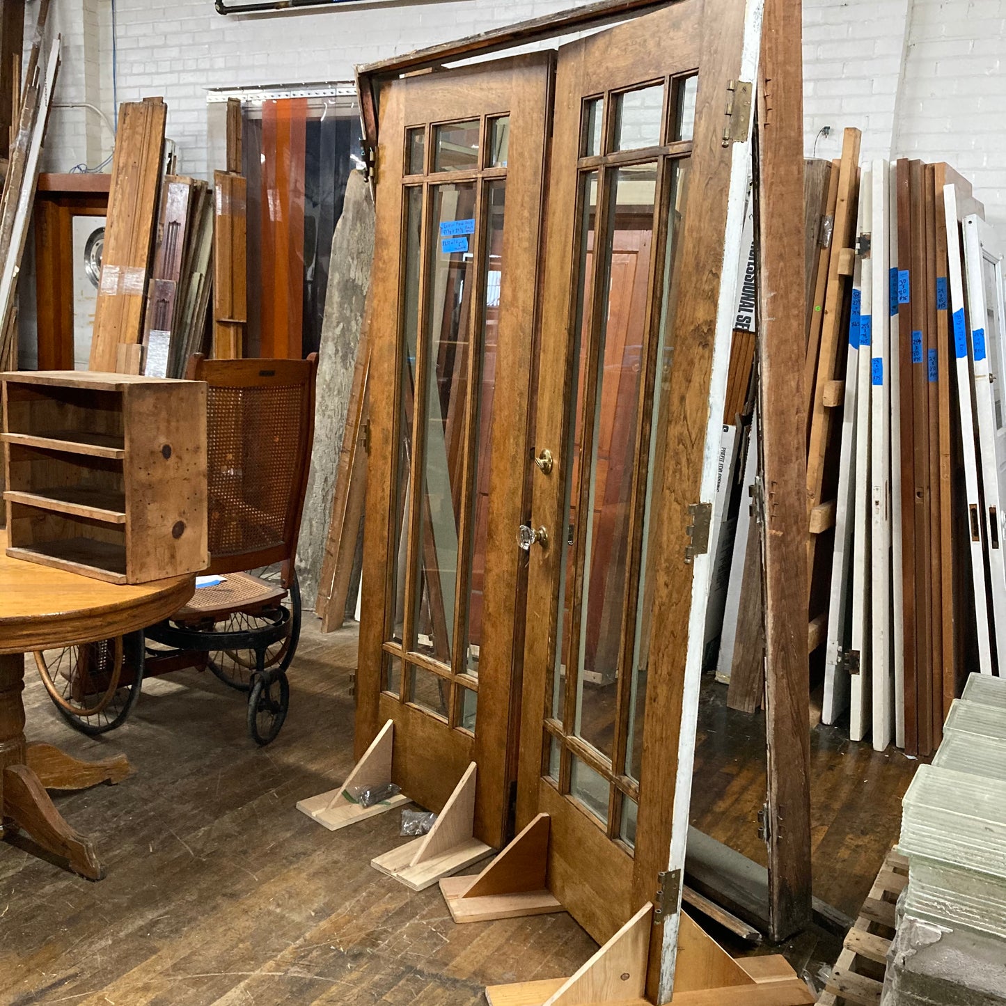 Antique Exterior French Doors with Beveled Glass - Includes Frame