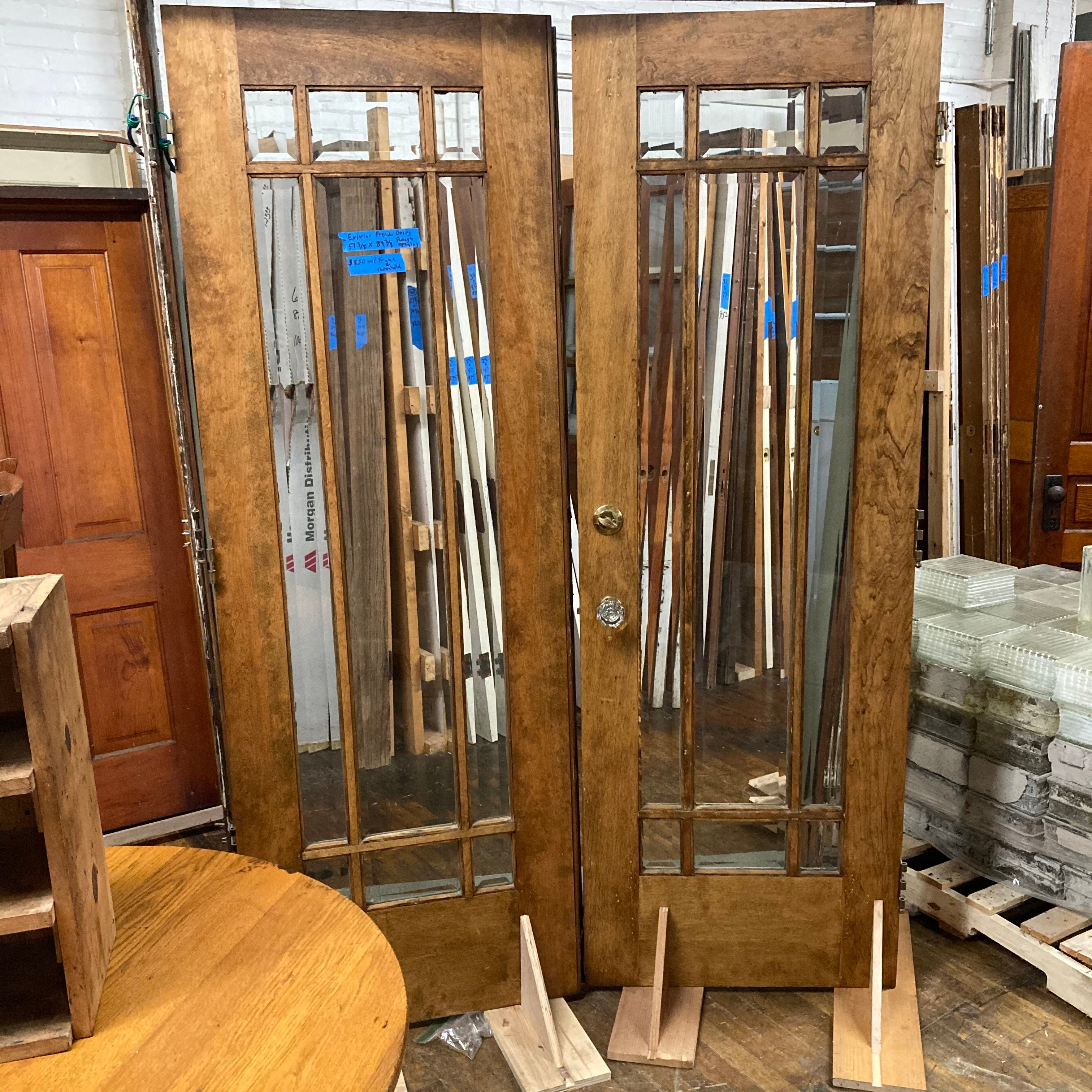 Antique Exterior French Doors with Beveled Glass - Includes Frame