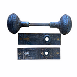 Load image into Gallery viewer, Antique Cast Iron Sargent Door Knob Set With Cast Iron Back Plates c. 1885
