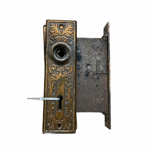Antique Ornate Mortise Lock with Pair of Back Plates