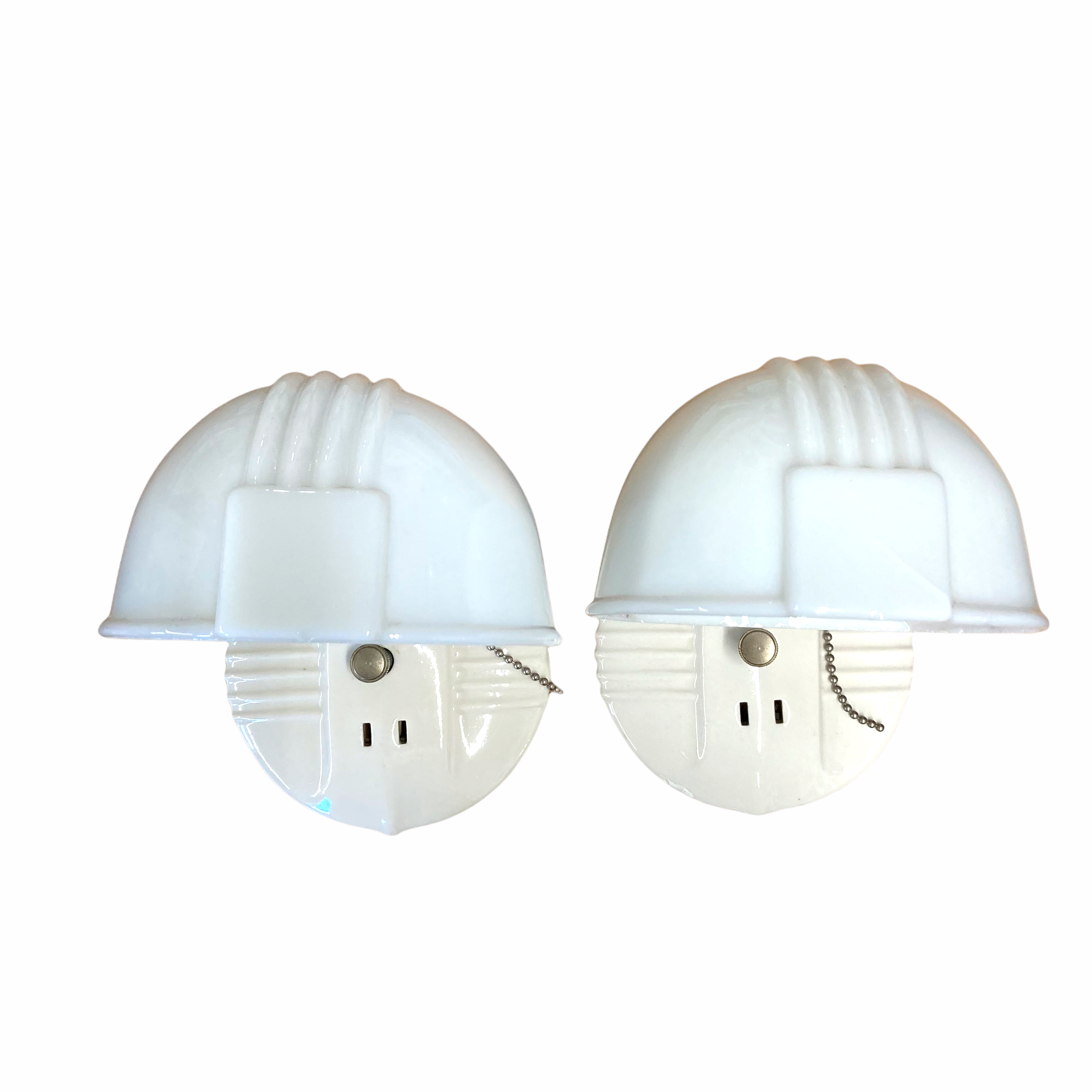 Pair of Antique Porcelain Wall Sconce Light Fixtures with Glass Shades