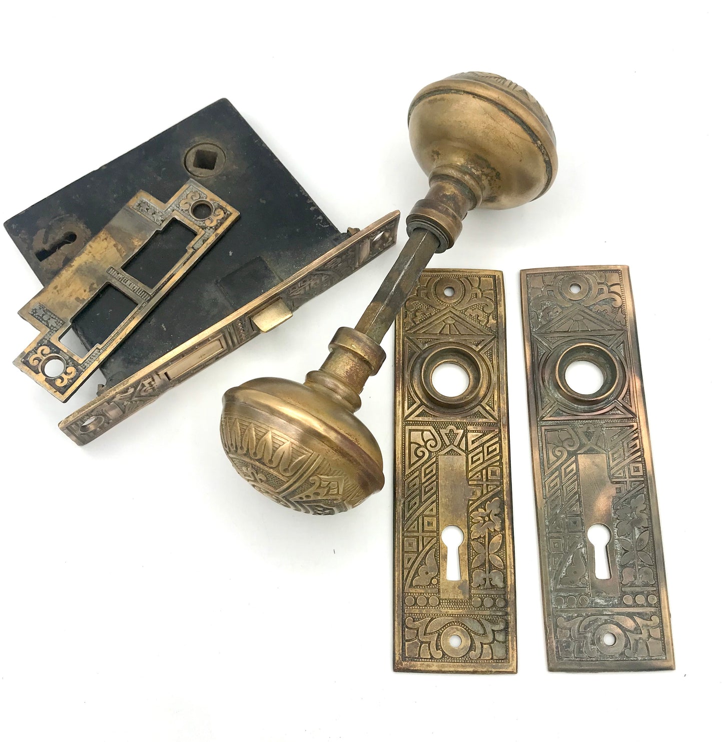 Antique Brass Corbin Ceylon Door Hardware Set c. 1895