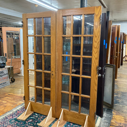 Antique Oak 15-Lite French Doors with Beveled Glass, Frame/Jamb Included