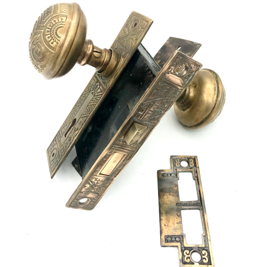 Antique Brass Corbin Ceylon Door Hardware Set c. 1895